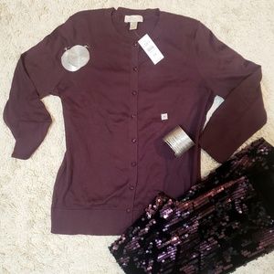 LOFT NWT sz MEDIUM wine button down cardigan